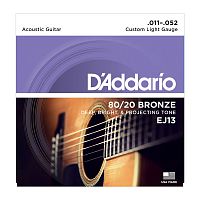 D'Addario EJ13 струны для акустической гитары 11-52, бронза, 80/20 CUSTOM LIGHT