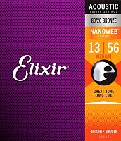 Elixir 11102 NanoWeb струны для акустич. гитары Medium 13-56 бронза 80/20