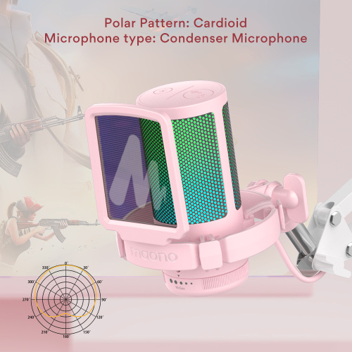Maono DGM20S (pink), конденсаторный USB микрофон, пантограф, 24bit 48kHz, RGB подсветка,поп-фильтр фото 7