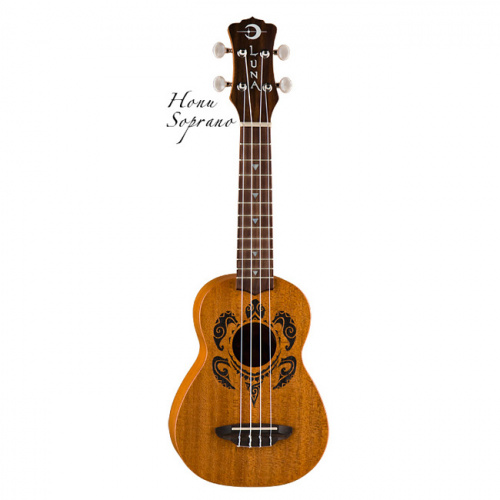 Luna UKE HONU укулеле, сопрано, чехол в комплекте, коричневая, гавайские узоры