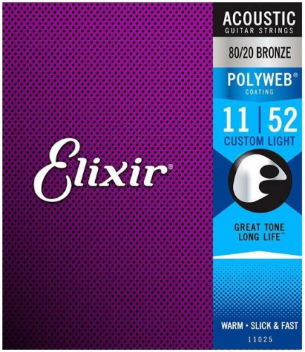 Elixir 11025 PolyWeb струны для акустич. гитары Custom Light 11-52 бронза 80/20