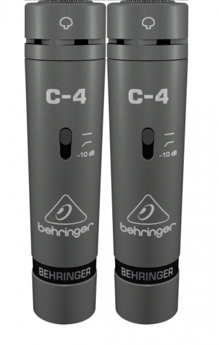 Behringer C-4 подобранная пара кардиоидных конденсаторных микрофонов 20-20000Гц, включает планку с держателями, ветрозащиту, футляр