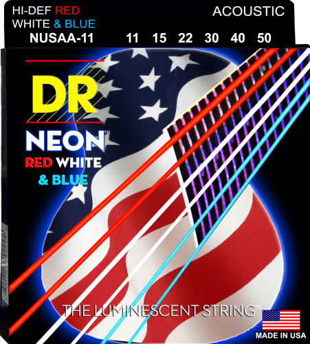 DR NUSAA-11 HI-DEF NEON струны для акустической гитары с люминесцентным покрытием в палитре цвето