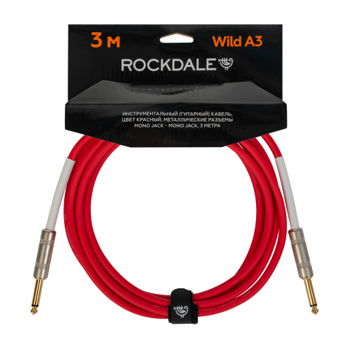 ROCKDALE Wild A3 инструментальный (гитарный) кабель, цвет красный, металлические разъемы mono jack - mono jack, 3 метра