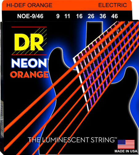 DR NOE-9/46 HI-DEF NEON струны для электрогитары с люминесцентным покрытием оранжевые 9 46