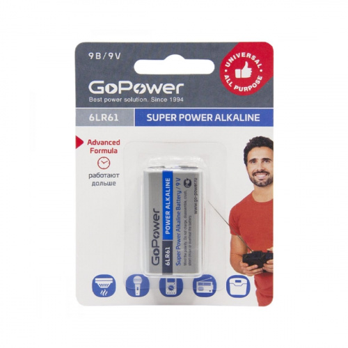 GoPower 6LR61 Alkaline 9V батарейка "крона"