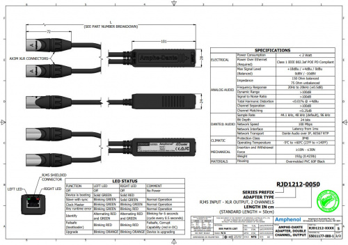 Amphenol RJD1212-0050 адаптер-переходник для подключения аналогового оборудования к сети Dante, вход RJ45, выход XLR, 2 канала фото 2