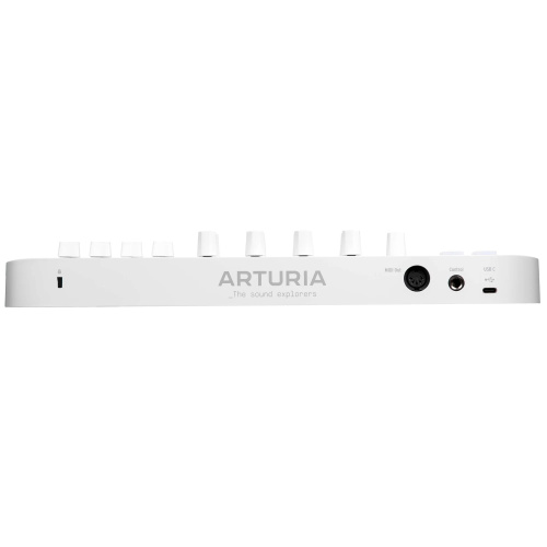 Arturia MiniLAB 3 Alpine White 25 клавишная MIDI-клавиатура пэд-контроллер, 9 регуляторов, 8 RGB пэдов, 8 фейдеров, дисплей, сенсорные регуляторы Pitc фото 5