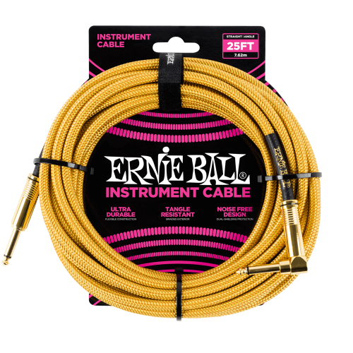Ernie Ball 6070 кабель инструментальный, прямой / угловой джеки, длина 7.62 метра, цвет золотой
