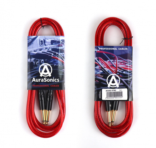 AuraSonics J63J63-3TRD гитарный кабель Jack TS 6.3мм Jack TS 6.3мм 3м, прозрачный красный фото 2