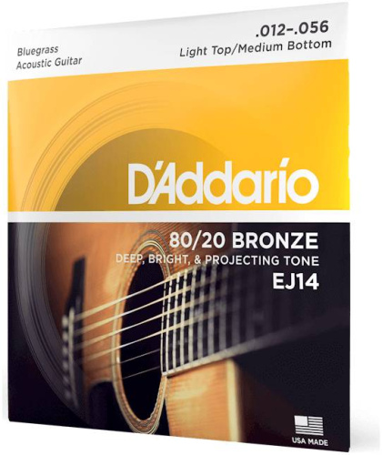 D'Addario EJ14 струны для акустической гитары, бронза 80/20, Bluegrass 12-56