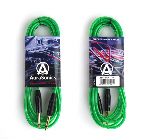 AuraSonics J63J63-3TGR гитарный кабель Jack TS 6.3мм Jack TS 6.3мм 3м, прозрачный зеленый