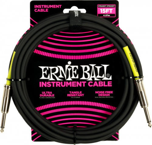 ERNIE BALL 6399 кабель инструментальный с прямыми джеками, 4,57 метров, черный фото 2
