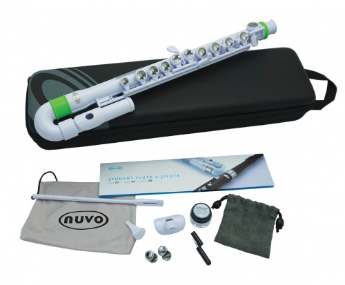 NUVO jFlute Kit White/Green флейта, изогнутая головка, материал пластик, цвет белый/зелёный, в комплекте мундштук, колено ре, смазка, чехол, тряпочка 