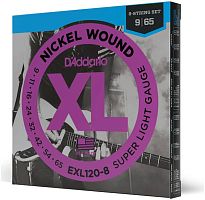 D'ADDARIO EXL120-8 NICKEL WOUND 8-STRING SUPER LIGHT 9-65 струны для 8-струнной электрогитары, никелерованная сталь, 9-65