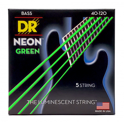 DR NGB5-40 HI-DEF NEON струны для 5-струнной бас гитары с люминесцентным покрытием зелёные 40