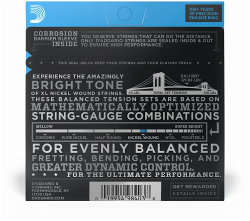 D'Addario EXL115BT струны для эл .гит. 11-50, никель, кругл. обмотка фото 2