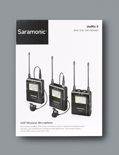 Saramonic UwMic9(TX9+TX9+RX9) Накамерная UHF радиосистема/два передатчика/приёмник/два петл. микр. фото 4