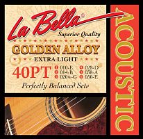 La Bella 40PT Струны для акустической гитары Extra light, стальные, 3,4,5,6 - обмотка - "золотая" бр
