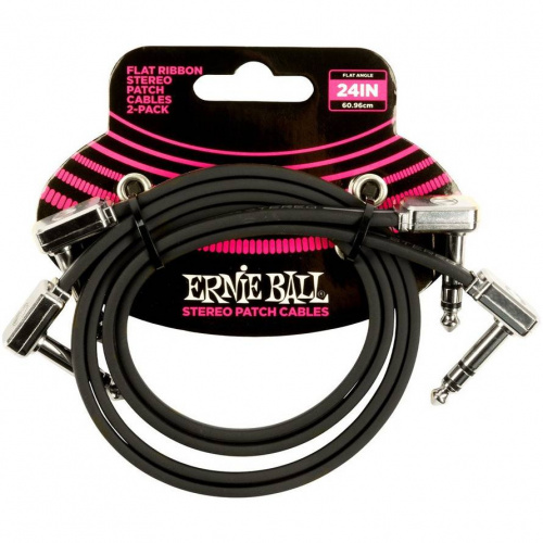ERNIE BALL 6406 набор соединительных кабелей stereo плоский,60см,угловой джек/угловой джек, черный фото 2