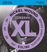 D'ADDARIO EXL190 NICKEL WOUND BASS, CUSTOM LIGHT, 40-100, LONG SCALE струны для бас-гитары, 40-100