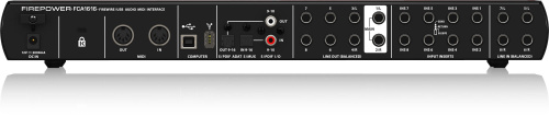 Behringer FCA1616 внешний звуковой/MIDI интерфейс, USB2.0/Firewire, 16 вх/16 вых каналов. 4 мик/ инстр вх (комб. XLR+1/4"TS, предусилители MIDAS), 4 л фото 5