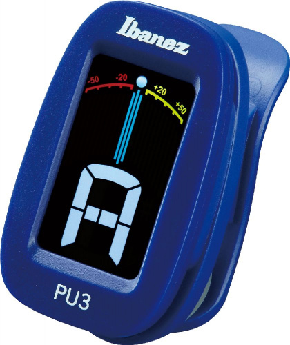 IBANEZ PU3-BL CLIP TUNER гитарный хроматический тюнер-клипса, модель синего цвета. LCD-дисплей с цветной индикацией правильности
