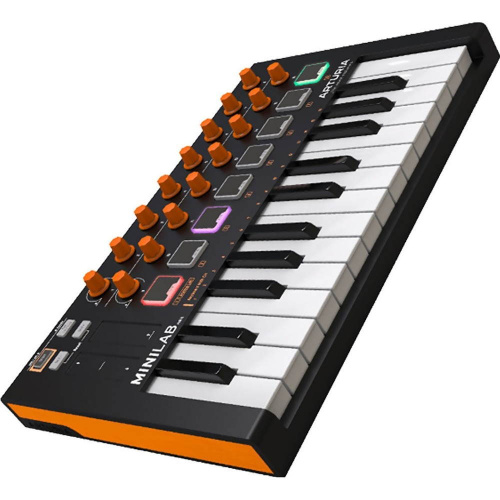 Arturia Minilab mkII Orange 25 клавишная низкопрофильная динамическая MIDI мини-клавиатура 16 энко фото 3