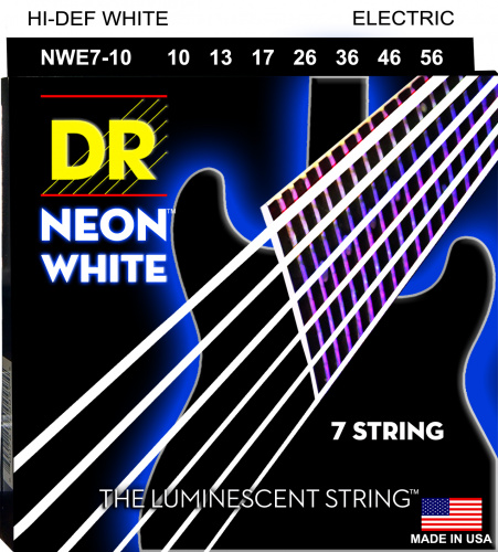 DR NWE7-10 HI-DEF NEON струны для 7-струнной электрогитары с люминесцентным покрытием белые 10