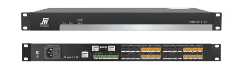 S-Track TIGER D1616N DSP аудио матрица Dante, 16 мик.(48В)-лин. вх./16 вых., web браузер/RS232/RS485/GPIO, USB плейер/рекордер., AFC/AEC/ANC, 1U