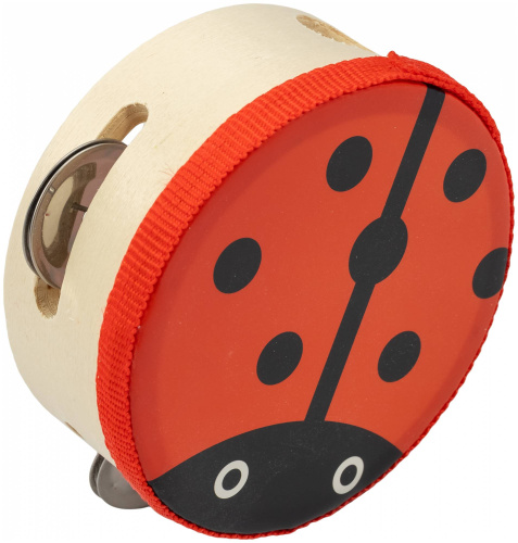 BEE DF601A Ladybug Тамбурин деревянный с мембраной с джинглами, диаметр 105 мм, дизайн божья коровка фото 4