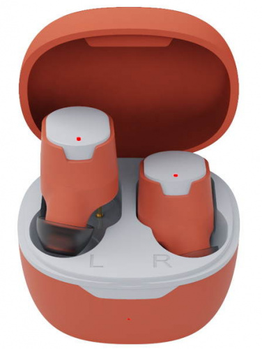 RITMIX RH-835BTH TWS Bright Orange Bluetooth 5.0, сенсорное управление, 30-20000 Гц, 16 Ом, 40 мАч (наушники), 300 мАч (кейс), до 5 ч на одном заряде,