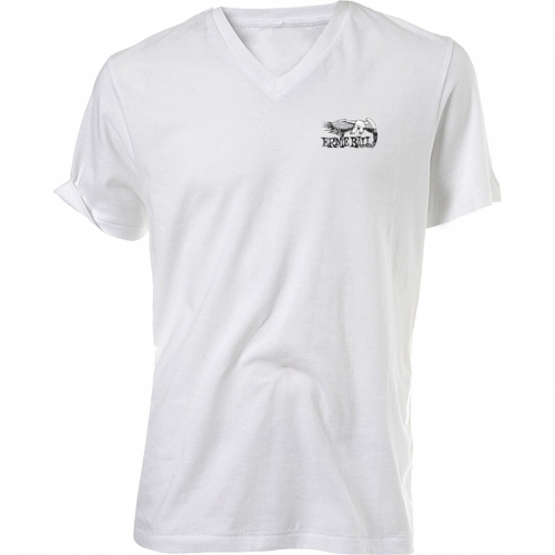Ernie Ball 4642 футболка. Белый цвет/V Ворот/Маленькое лого орел Ernie Ball слева на груди/Размер XL