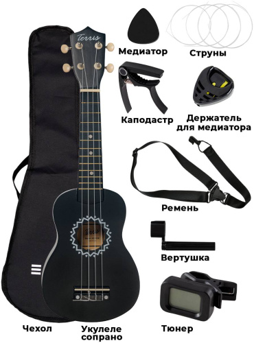 TERRIS JUS-10 BK PACK Набор с укулеле сопрано, деревянная, цвет черный