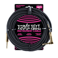 Ernie Ball 6086 кабель инструментальный, оплетёный, 5,49 м, прямой/угловой джеки, чёрный
