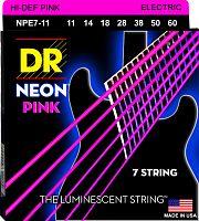 DR NPE7-11 HI-DEF NEON струны для 7-струнной электрогитары с люминесцентным покрытием розовые 11