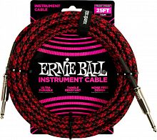 ERNIE BALL 6398 кабель инструментальный, прямой/угловой джеки, 7,62м, красный/черный