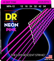 DR NPA-12 HI-DEF NEON струны для акустической гитары с люминесцентным покрытием розовые 12 54