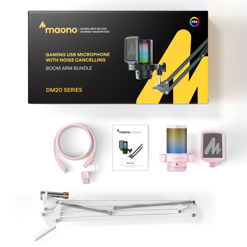 Maono DGM20S (pink), конденсаторный USB микрофон, пантограф, 24bit 48kHz, RGB подсветка,поп-фильтр фото 12