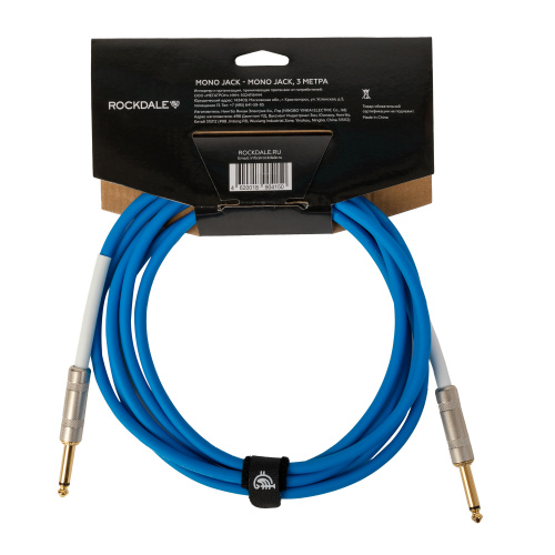 ROCKDALE Wild C3 инструментальный (гитарный) кабель, цвет голубой, металлические разъемы mono jack - mono jack, 3 метра фото 2