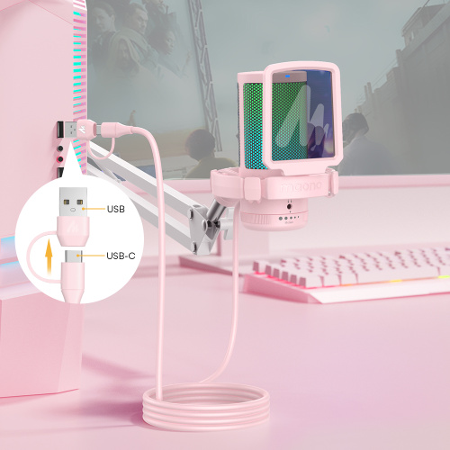 Maono DGM20S (pink), конденсаторный USB микрофон, пантограф, 24bit 48kHz, RGB подсветка,поп-фильтр фото 5