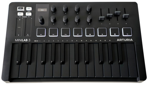 Arturia MiniLAB 3 Deep Black 25 клавишная MIDI-клавиатура пэд-контроллер, 9 регуляторов, 8 RGB п фото 3