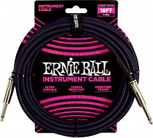 ERNIE BALL 6395 кабель инструментальный, оплетёный, 5,49 м, прямой/угловой джеки, фиолетовый/черн