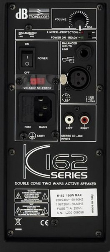 dB Technologies K162 компактная активная акустическая система, 2 полосы, 65 Вт, 85-18 кГц, 110 дБ, 2 х 6,5"/twt фото 3