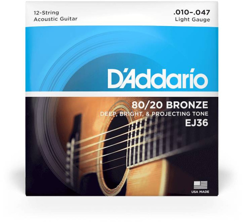 D'Addario EJ36 струны для 12-струнной гитары, бронза 80/20, Light 10-47 фото 2
