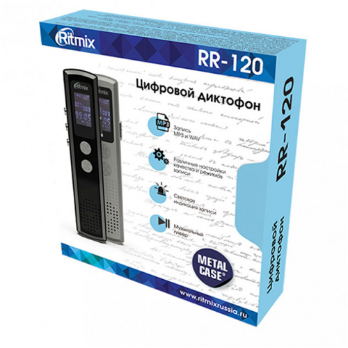 RITMIX RR-120 4GB black 4 Гб, HQ/LQ (WAV/MP3), VOR, дисплей, функция MP3 плеера (MP3, WAV, APE, WMA, FLAC), автосохранение, 230 мАч, металл, черный фото 2