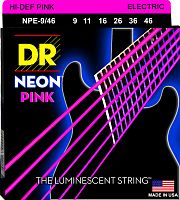 DR NPE-9/46 HI-DEF NEON струны для электрогитары с люминесцентным покрытием розовые 9 46