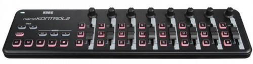 KORG NANOKONTROL2-BK портативный USB-MIDI-контроллер, 8 фейдеров, 8 регуляторов, 24 кнопки, транспортные кнопки, кнопки Cycle, Marker, Track, разъём m фото 2