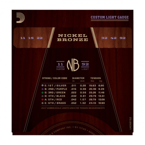 D'Addario NB1152 струны для акустической гитары,Custom Light, 11-52 фото 3