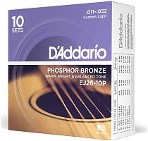 D'ADDARIO EJ26-10P 10 компл. струн для акустической гитары, фосфор/бронза, Custom Light, 11-52